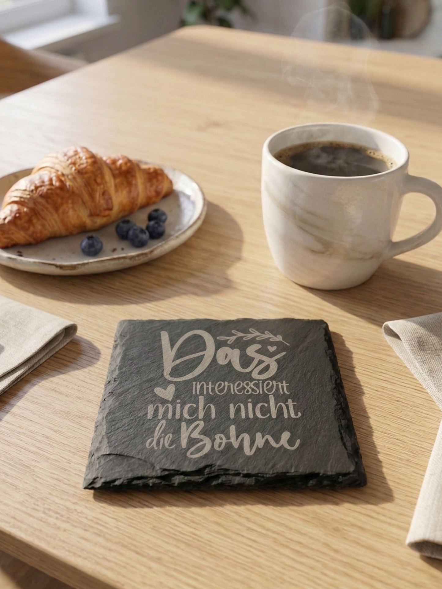 Schiefer-Untersetzer mit Kaffee-Sprüchen 4er Set