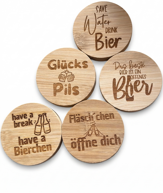 Magnetischer Holz-Flaschenöffner mit Gravur – 5 lustige Bier-Sprüche