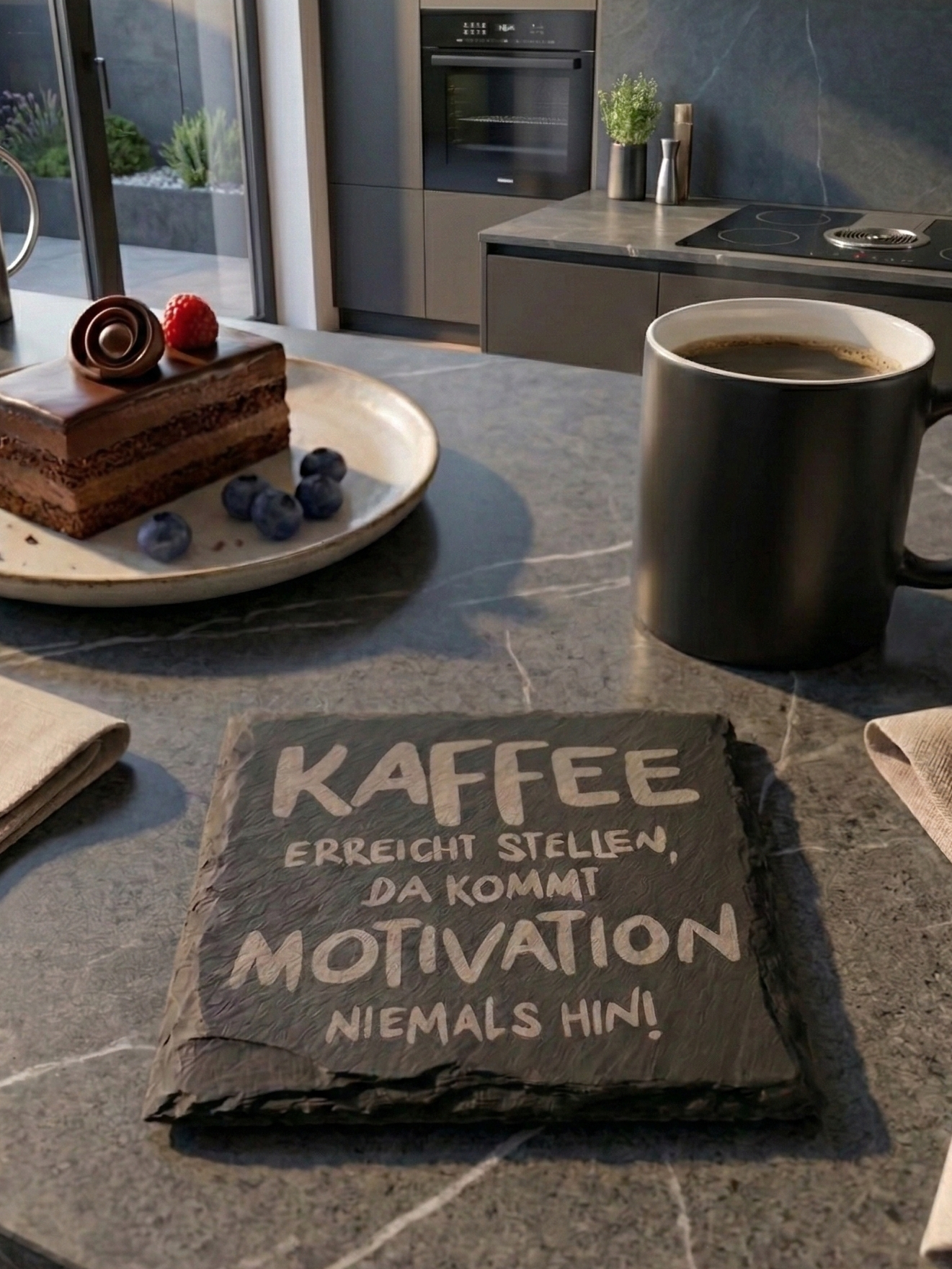 Schiefer-Untersetzer mit Kaffee-Sprüchen 4er Set