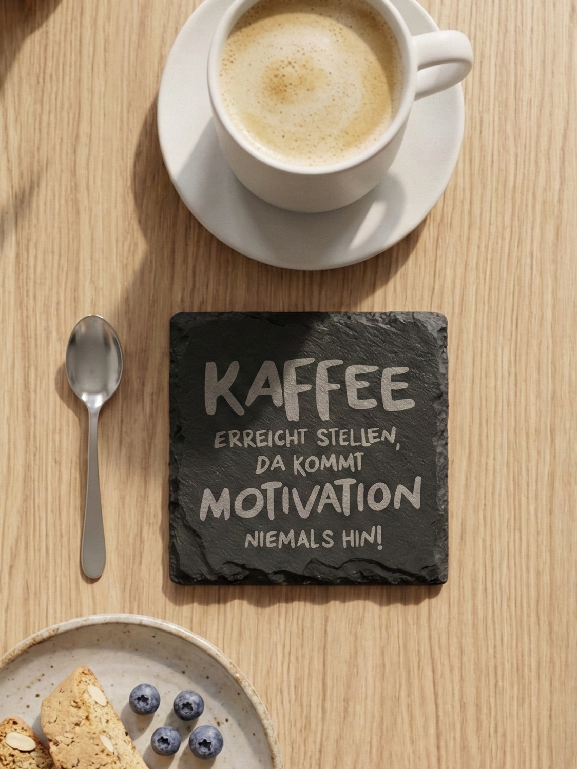 Schiefer-Untersetzer mit Kaffee-Sprüchen 4er Set