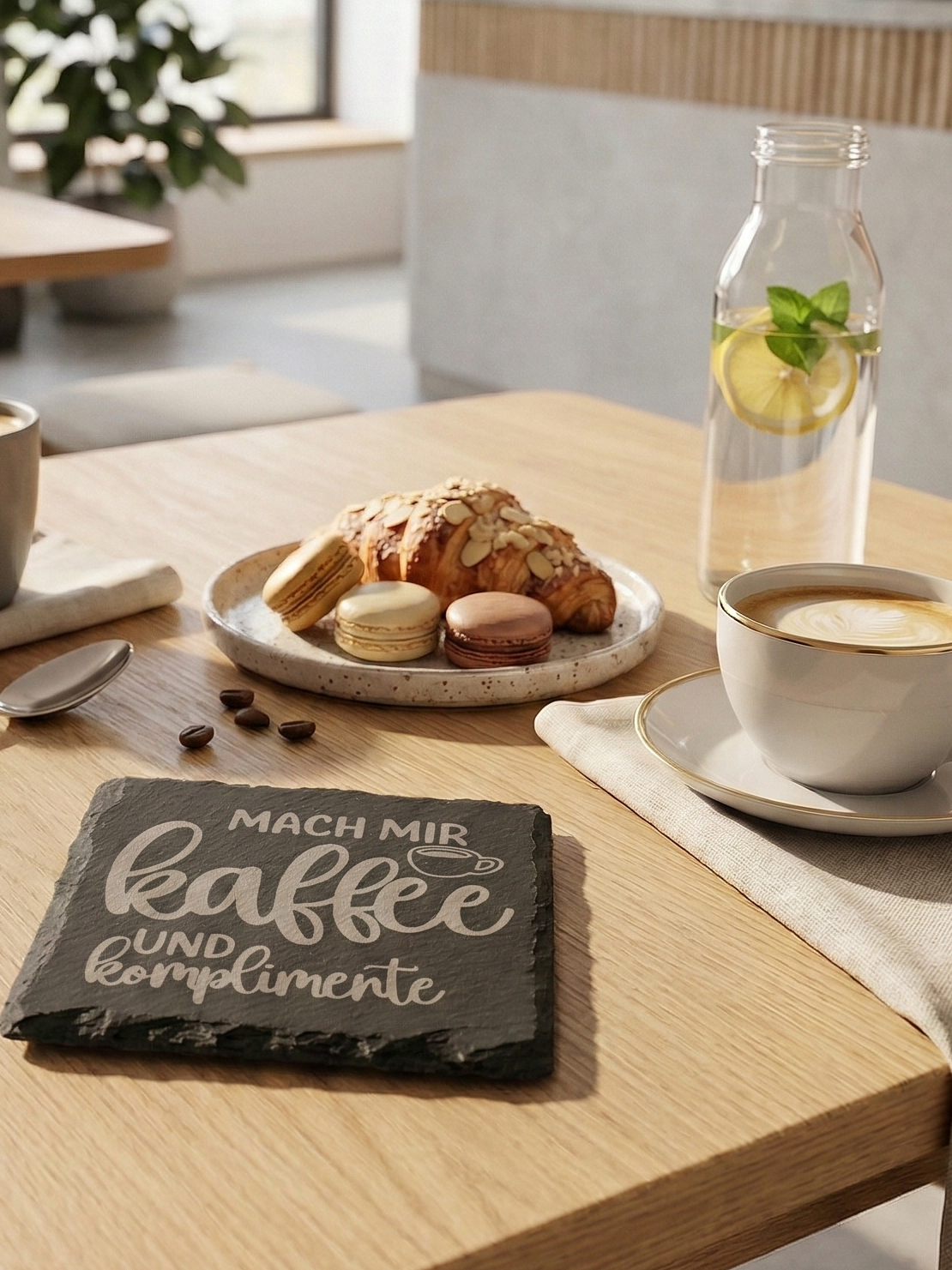 Schiefer-Untersetzer mit Kaffee-Sprüchen 4er Set