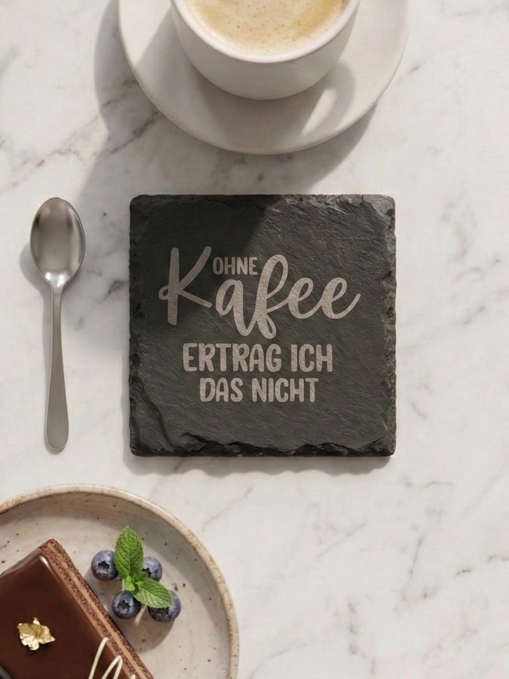 Schiefer-Untersetzer mit Kaffee-Sprüchen 4er Set